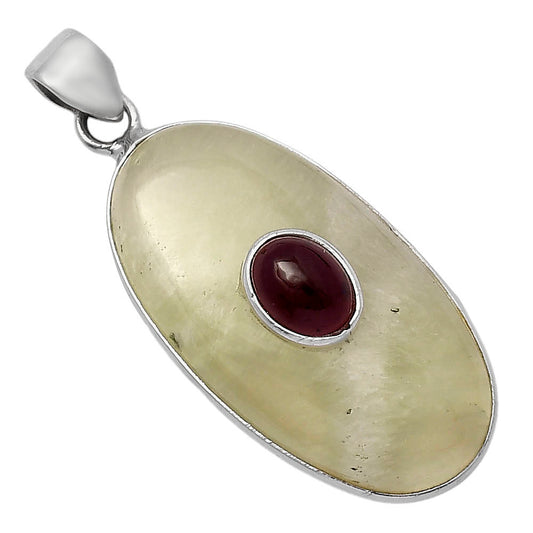 Natural Australian Prehnite & Garnet Pendant P-1323 SDP141476