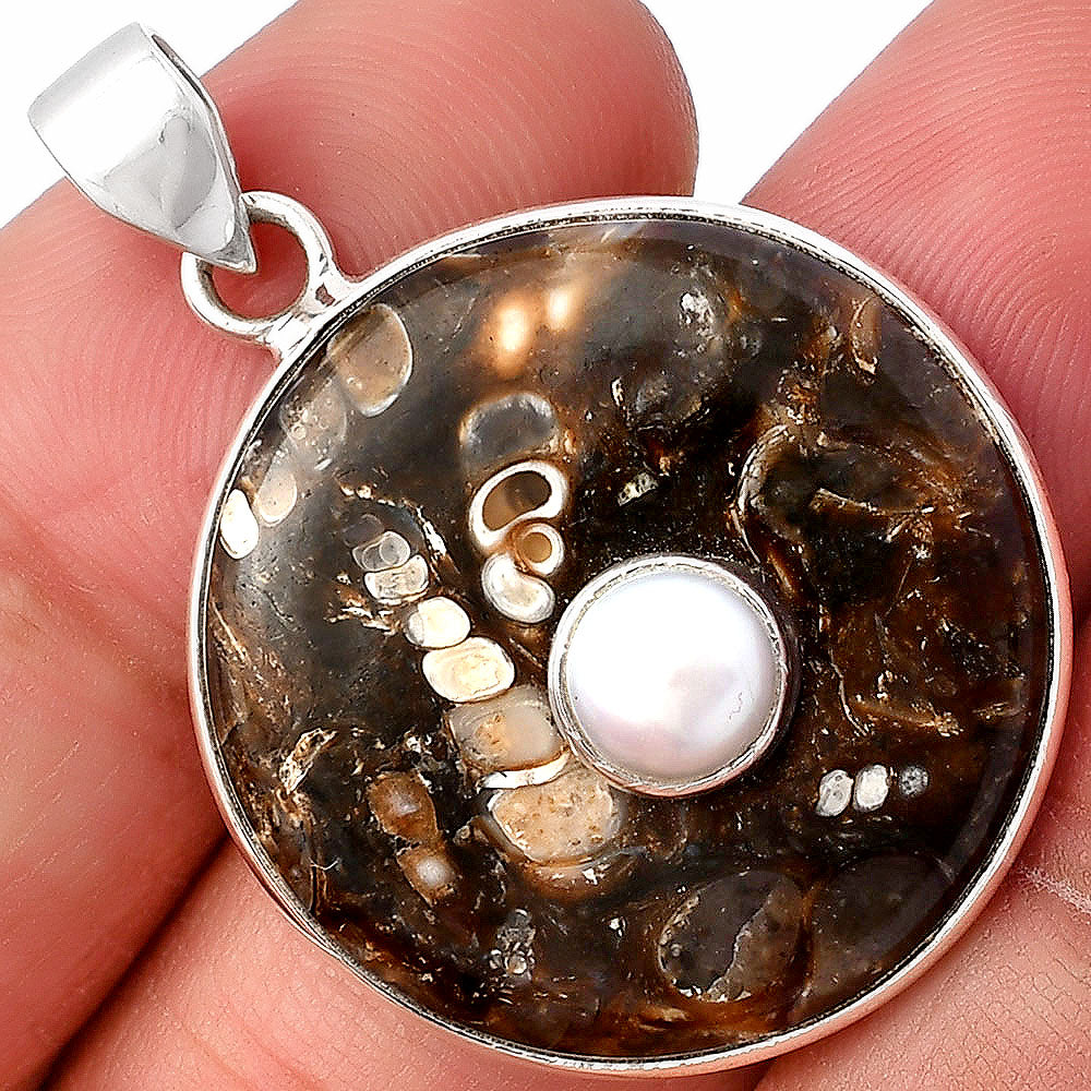 Natural Turtella Jasper - USA & Pearl Pendant P-1323 SDP141502