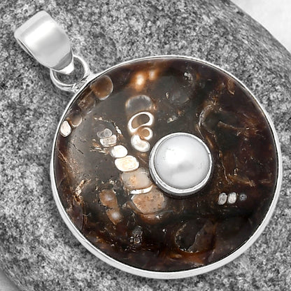 Natural Turtella Jasper - USA & Pearl Pendant P-1323 SDP141502