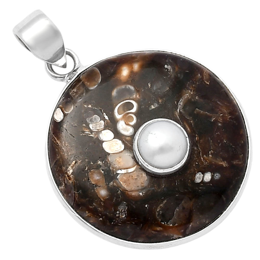 Natural Turtella Jasper - USA & Pearl Pendant P-1323 SDP141502