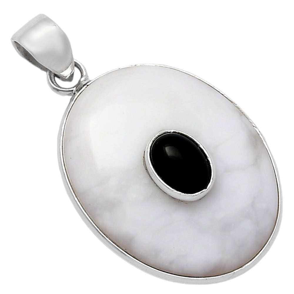 Natural White Opal & Black Onyx Pendant P-1323 SDP141504