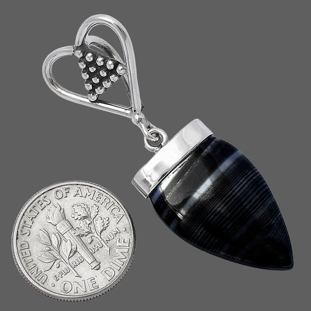Heart - Crown Of Silver Psilomelane - Black Malachite Pendant P-1721 SDP141683
