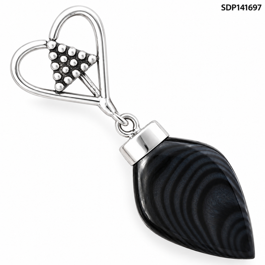 Heart - Crown Of Silver Psilomelane - Black Malachite Pendant P-1721 SDP141697