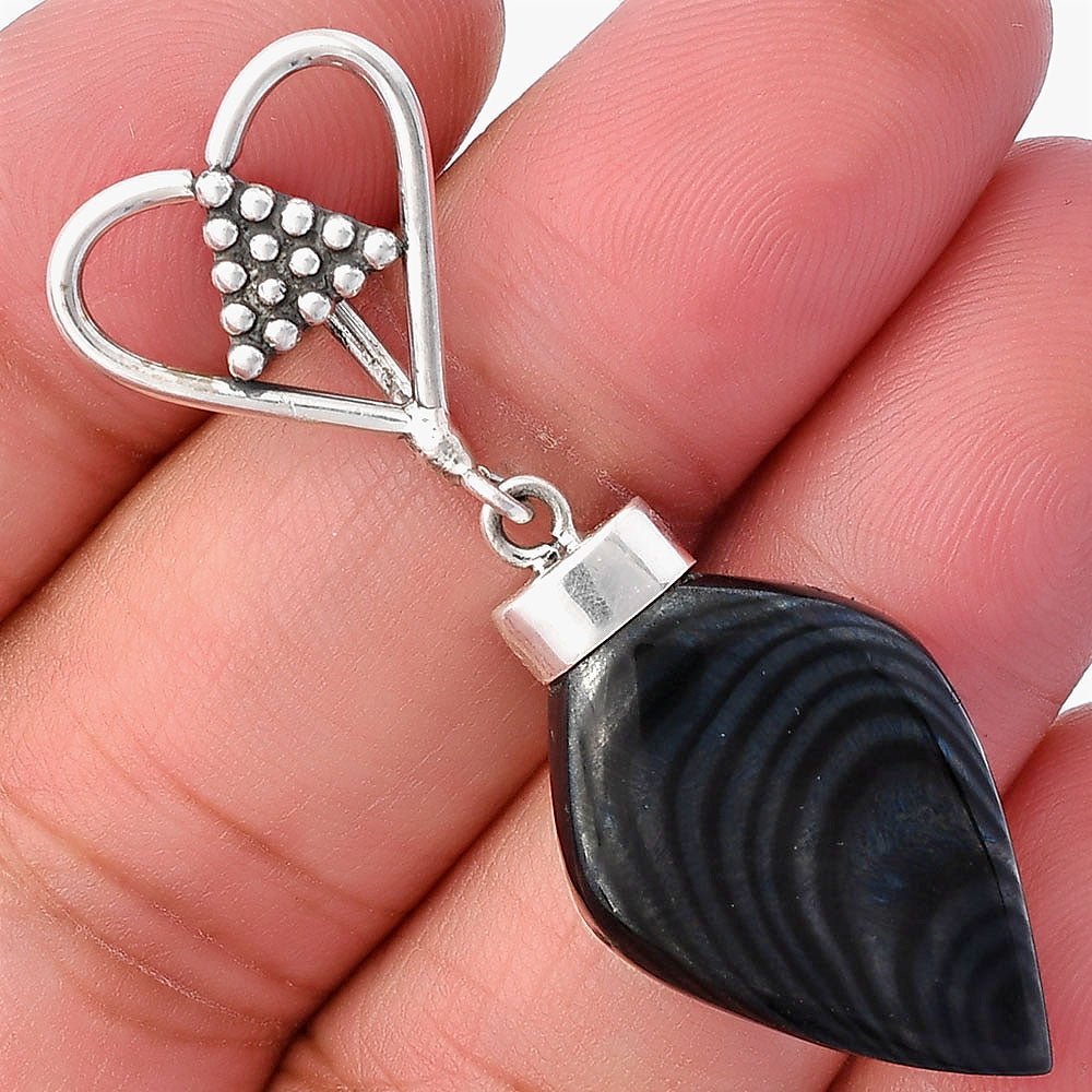 Heart - Crown Of Silver Psilomelane - Black Malachite Pendant P-1721 SDP141697