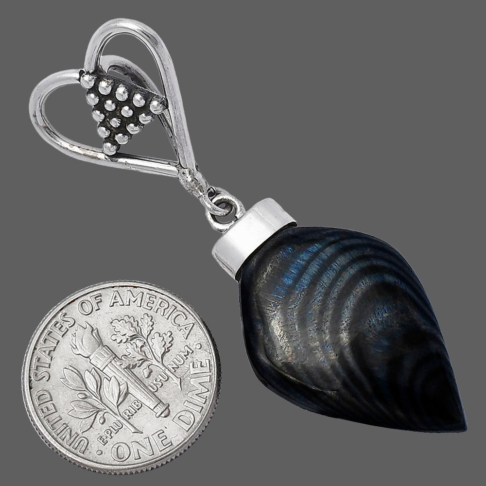 Heart - Crown Of Silver Psilomelane - Black Malachite Pendant P-1721 SDP141697