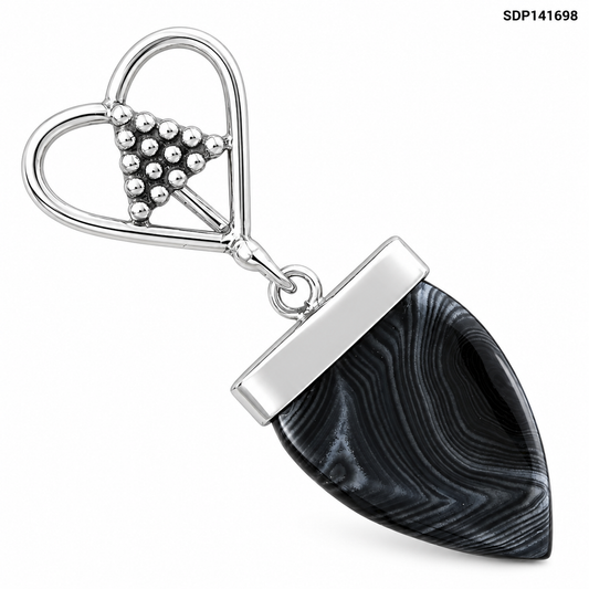 Heart - Crown Of Silver Psilomelane - Black Malachite Pendant P-1721 SDP141698