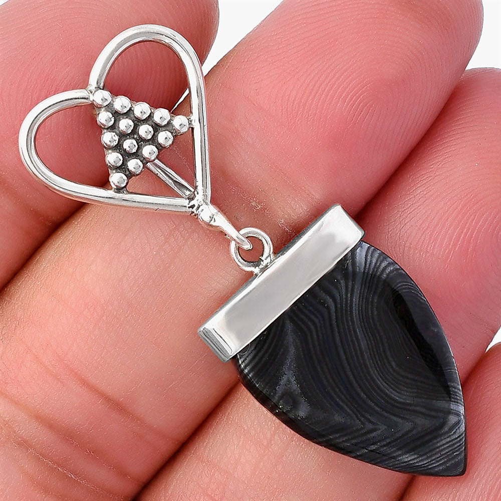Heart - Crown Of Silver Psilomelane - Black Malachite Pendant P-1721 SDP141698