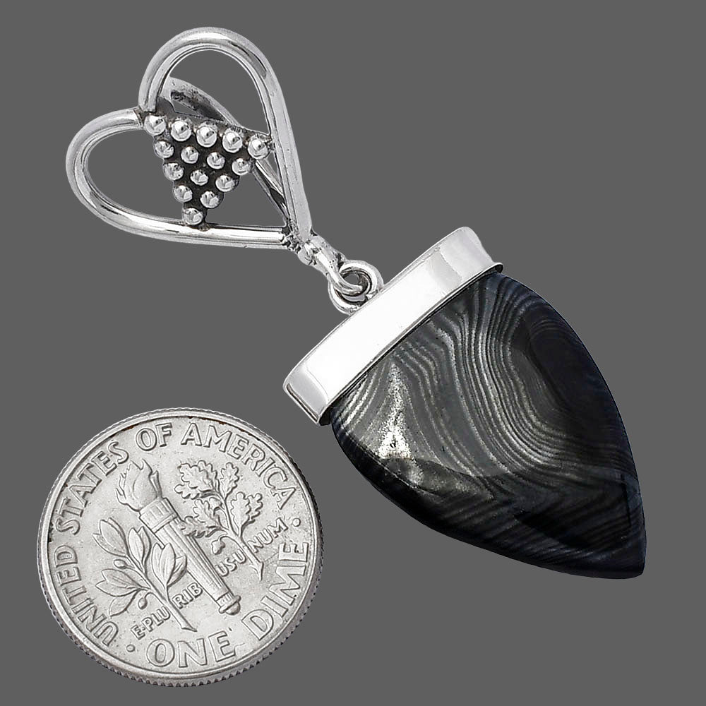 Heart - Crown Of Silver Psilomelane - Black Malachite Pendant P-1721 SDP141698
