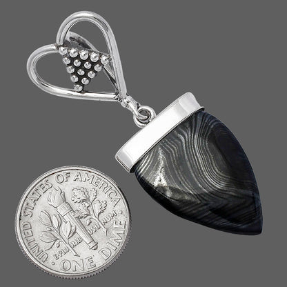 Heart - Crown Of Silver Psilomelane - Black Malachite Pendant P-1721 SDP141698