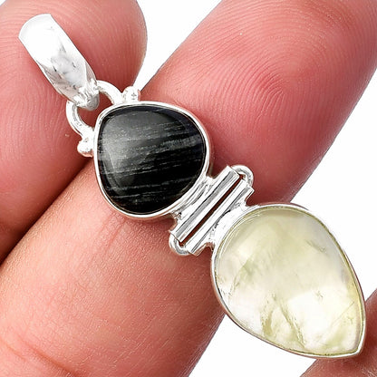 Prehnite & Silver Leaf Obsidian Pendant P-1108 SDP142244