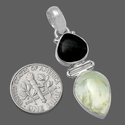 Prehnite & Silver Leaf Obsidian Pendant P-1108 SDP142244