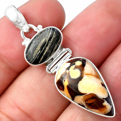 Peanut Wood & Silver Leaf Obsidian Pendant P-1108 SDP142259