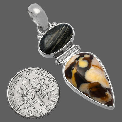 Peanut Wood & Silver Leaf Obsidian Pendant P-1108 SDP142259