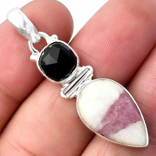 Natural Pink Tourmaline in Quartz & Black Onyx Pendant P-1108 SDP142275