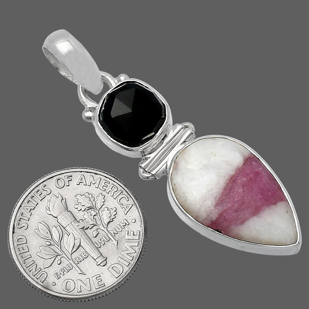 Natural Pink Tourmaline in Quartz & Black Onyx Pendant P-1108 SDP142275