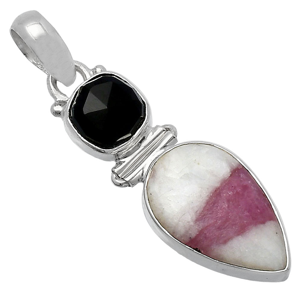 Natural Pink Tourmaline in Quartz & Black Onyx Pendant P-1108 SDP142275
