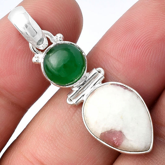 Natural Pink Tourmaline in Quartz & Green Onyx Pendant P-1108 SDP142287