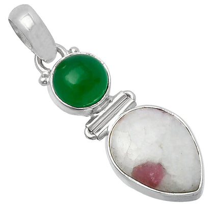 Natural Pink Tourmaline in Quartz & Green Onyx Pendant P-1108 SDP142287