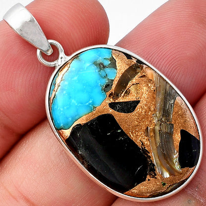 Natural Shell In Black Blue Turquoise Pendant P-1001 SDP142692