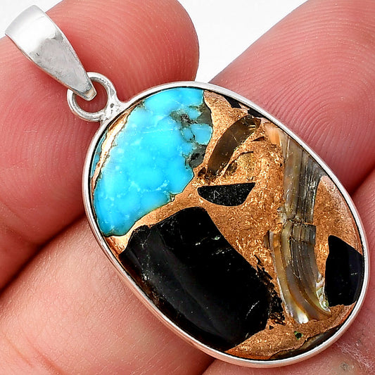 Natural Shell In Black Blue Turquoise Pendant P-1001 SDP142692