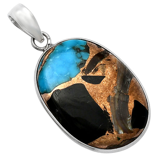 Natural Shell In Black Blue Turquoise Pendant P-1001 SDP142692