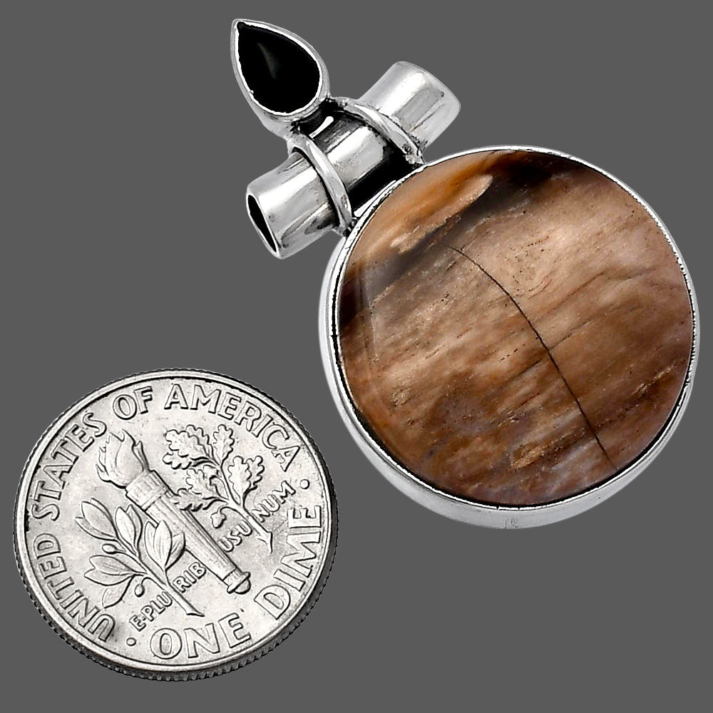 Natural Petrified Wood & Black Onyx Pendant P-1159 SDP142788