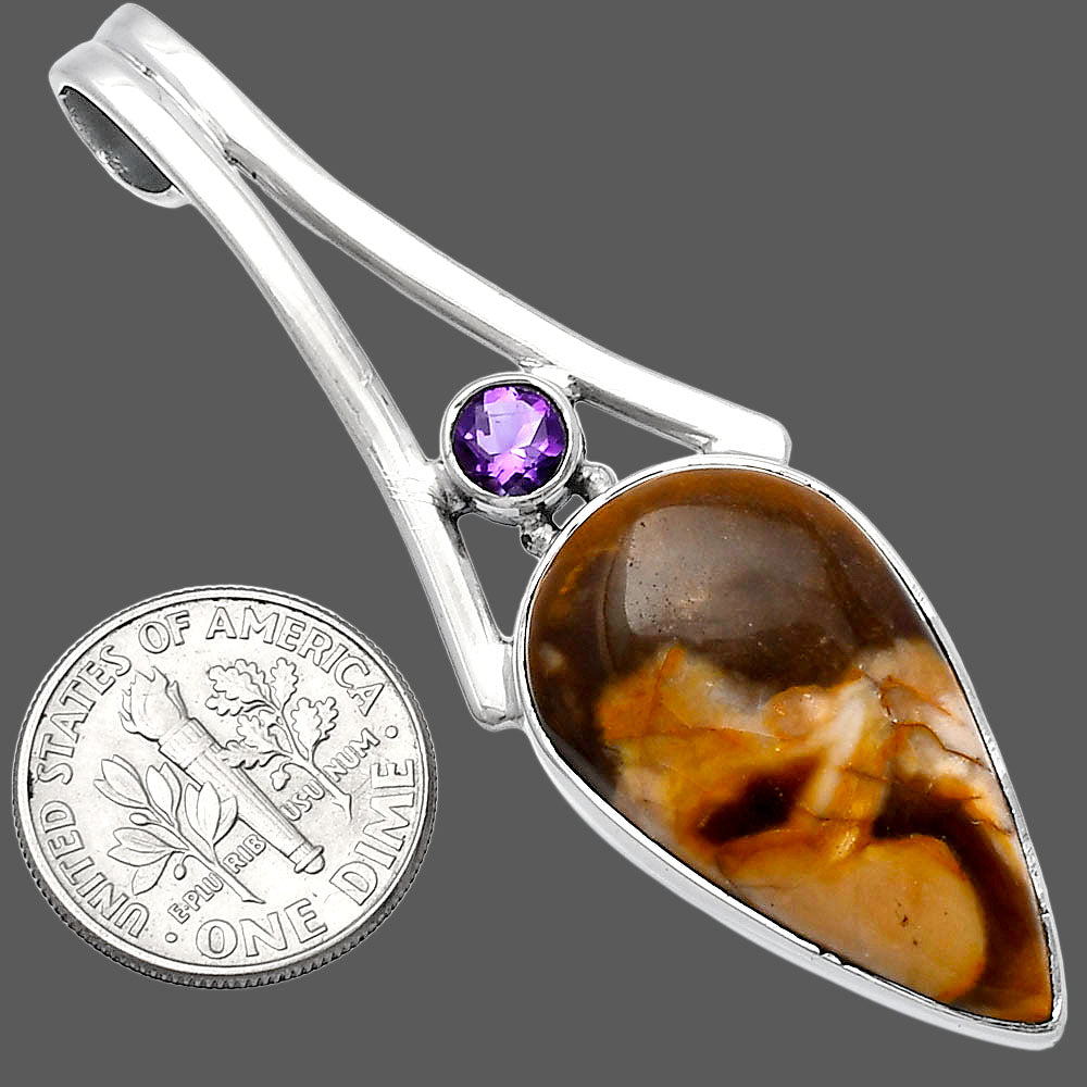 Natural Peanut Wood & Amethyst Pendant P-1006 SDP142970