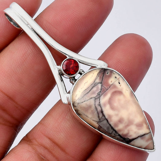 Natural Porcelain Jasper & Garnet Pendant P-1006 SDP142972