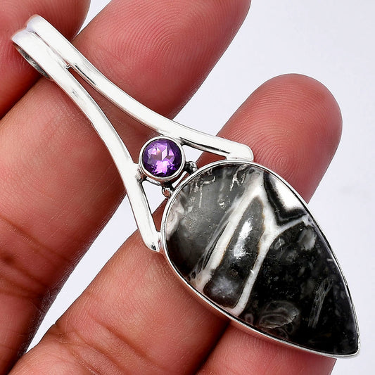 Mexican Cabbing Fossil & Amethyst Pendant P-1006 SDP142987