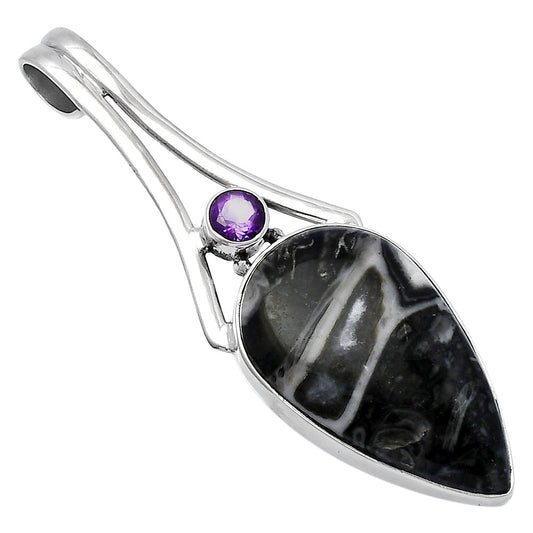 Mexican Cabbing Fossil & Amethyst Pendant P-1006 SDP142987
