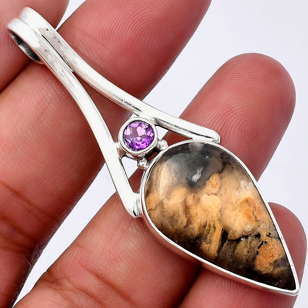 Natural Rose Plume Agate & Amethyst Pendant P-1006 SDP142991