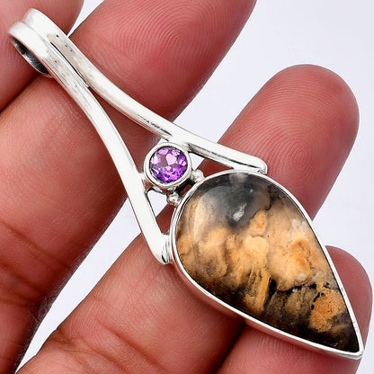 Natural Rose Plume Agate & Amethyst Pendant P-1006 SDP142991