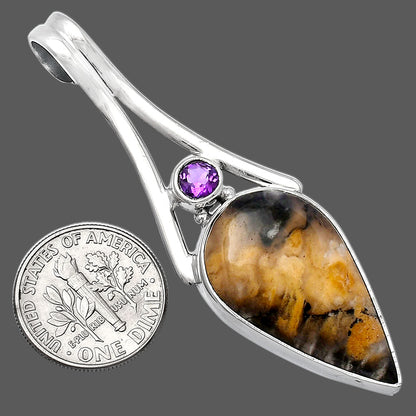 Natural Rose Plume Agate & Amethyst Pendant P-1006 SDP142991