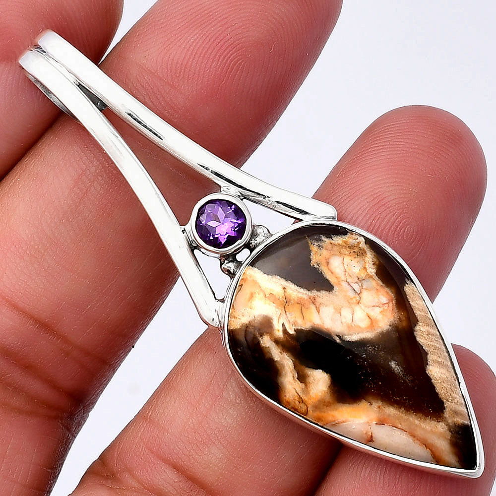 Natural Peanut Wood & Amethyst Pendant P-1006 SDP142994