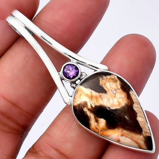 Natural Peanut Wood & Amethyst Pendant P-1006 SDP142994
