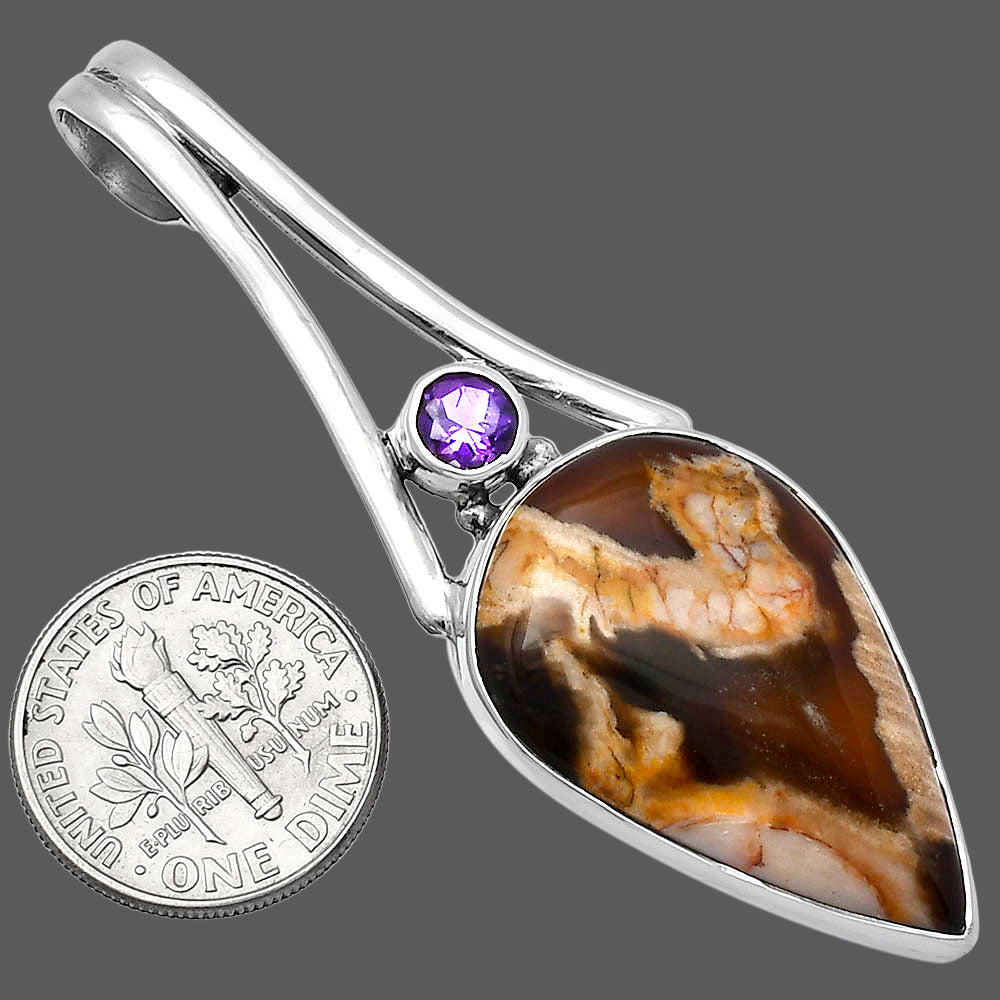 Natural Peanut Wood & Amethyst Pendant P-1006 SDP142994