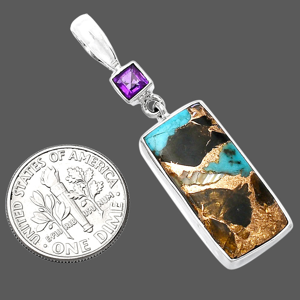 Shell In Black Blue Turquoise & Amethyst Pendant P-1078 SDP143020