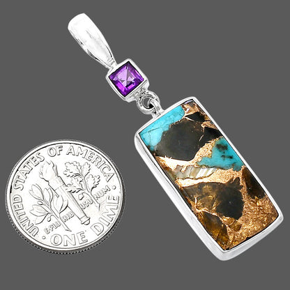 Shell In Black Blue Turquoise & Amethyst Pendant P-1078 SDP143020