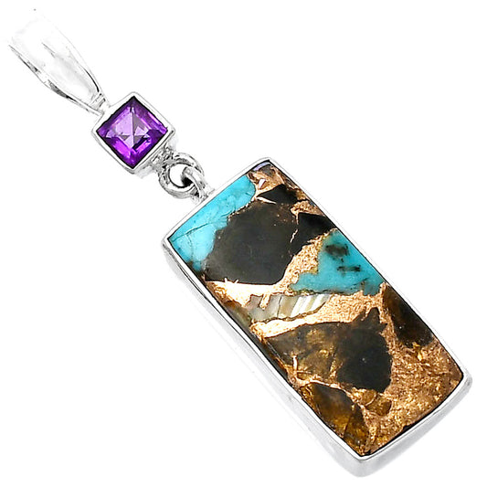 Shell In Black Blue Turquoise & Amethyst Pendant P-1078 SDP143020