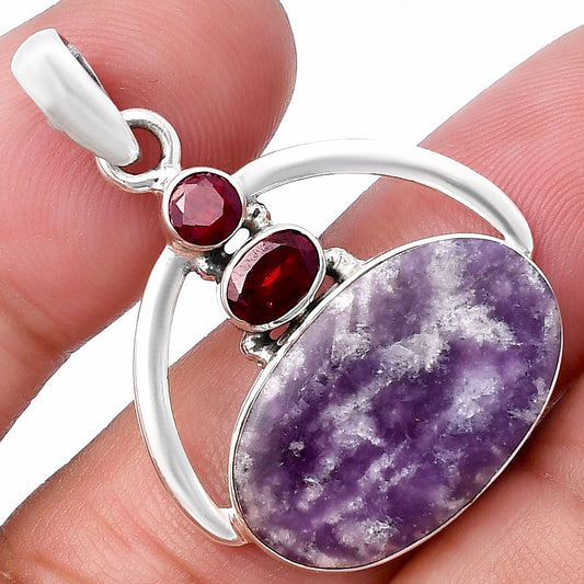 Natural Purple Lepidolite & Garnet Pendant P-1129 SDP143053