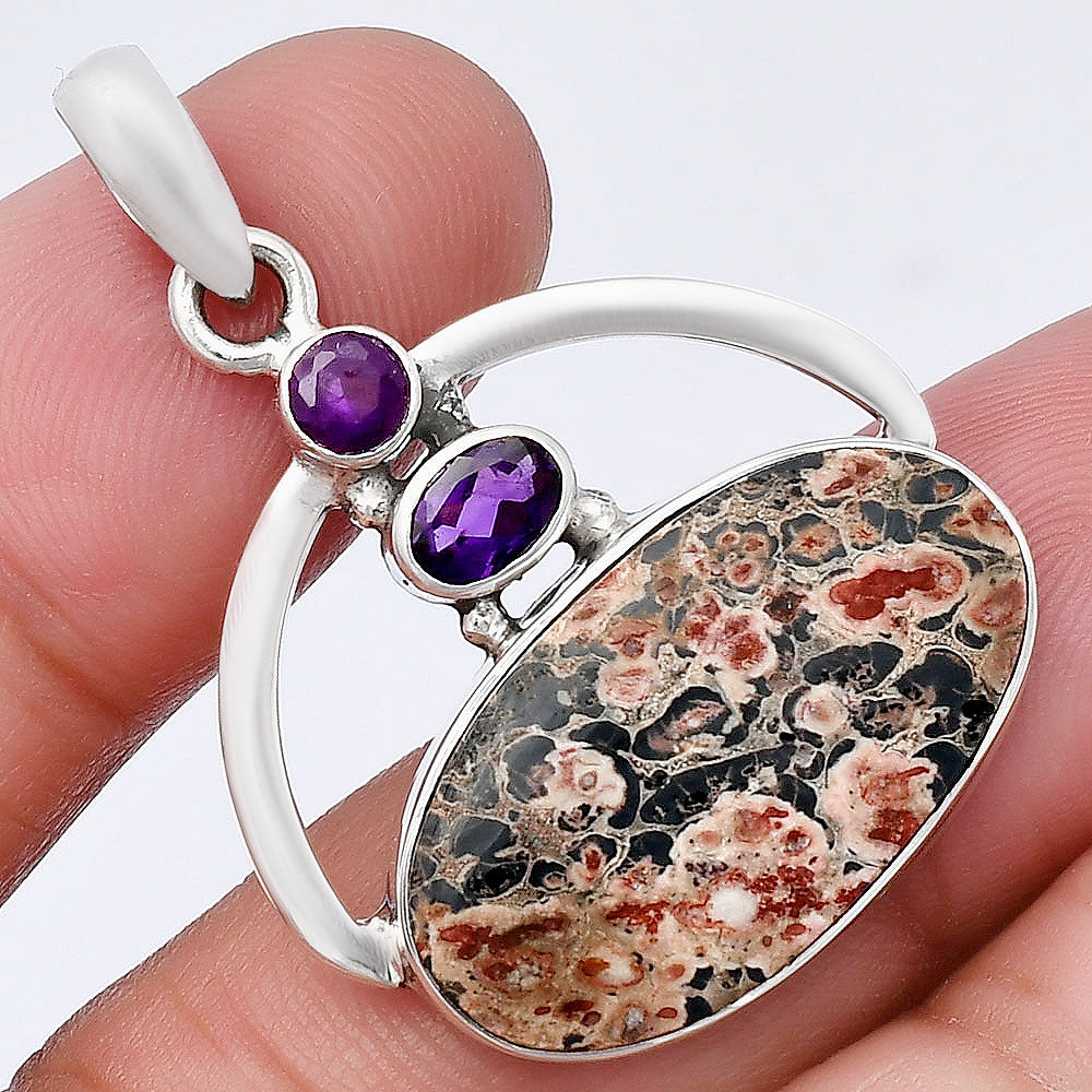 Leopard Skin Jasper & Amethyst Pendant P-1129 SDP143063