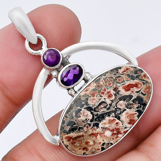 Leopard Skin Jasper & Amethyst Pendant P-1129 SDP143063