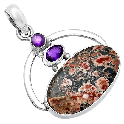 Leopard Skin Jasper & Amethyst Pendant P-1129 SDP143063