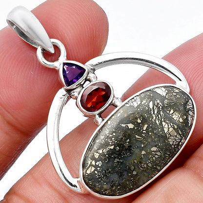 Nipomo Marcasite Agate, Garnet & Amethyst Pendant P-1129 SDP143072