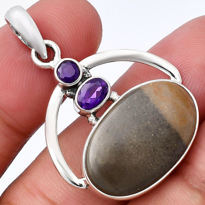Natural Polygram Jasper & Amethyst Pendant P-1129 SDP143076