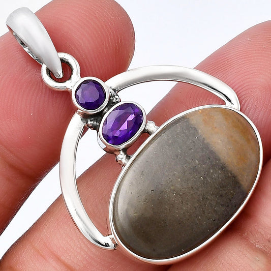 Natural Polygram Jasper & Amethyst Pendant P-1129 SDP143076