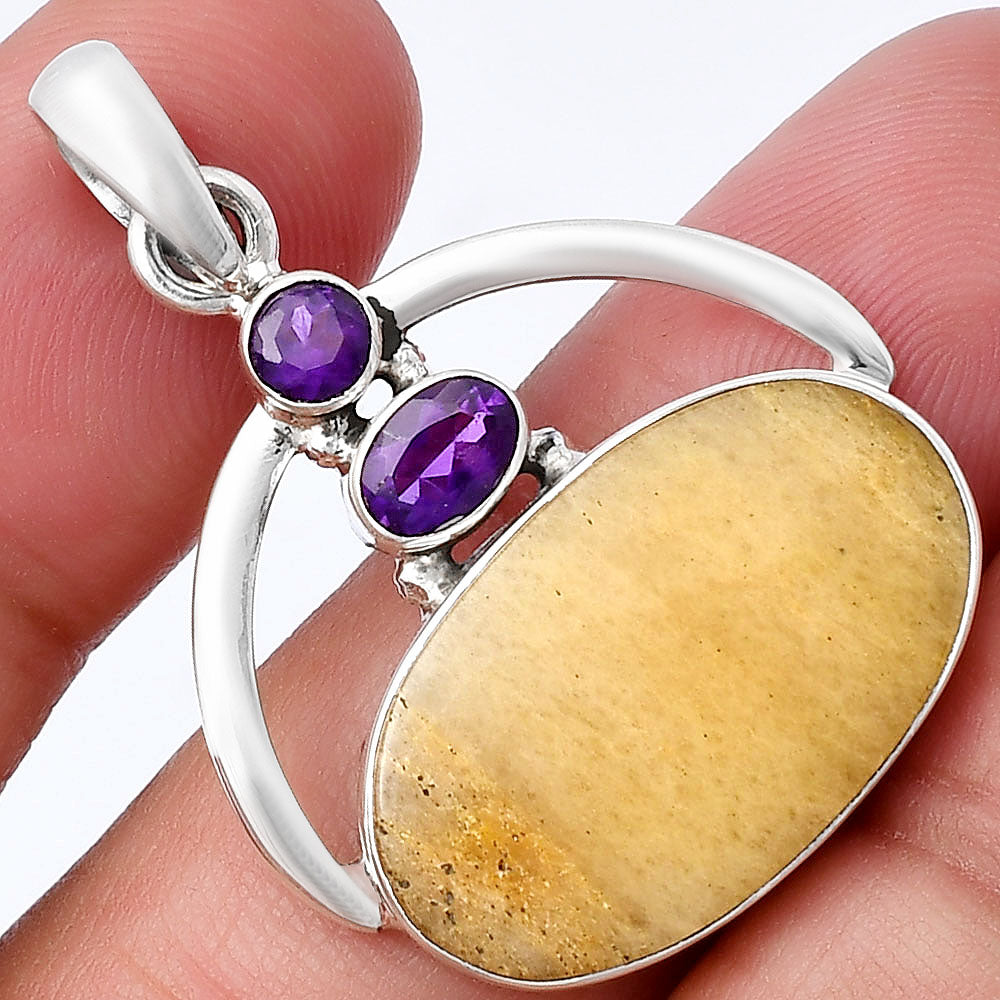 Natural Honey Aragonite & Amethyst Pendant P-1129 SDP143085