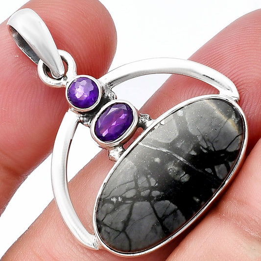Natural Picasso Jasper & Amethyst Pendant P-1129 SDP143087