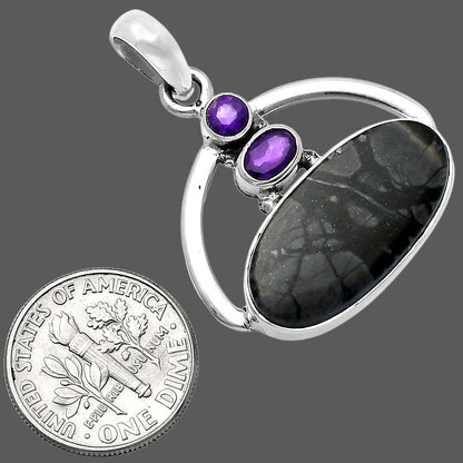 Natural Picasso Jasper & Amethyst Pendant P-1129 SDP143087