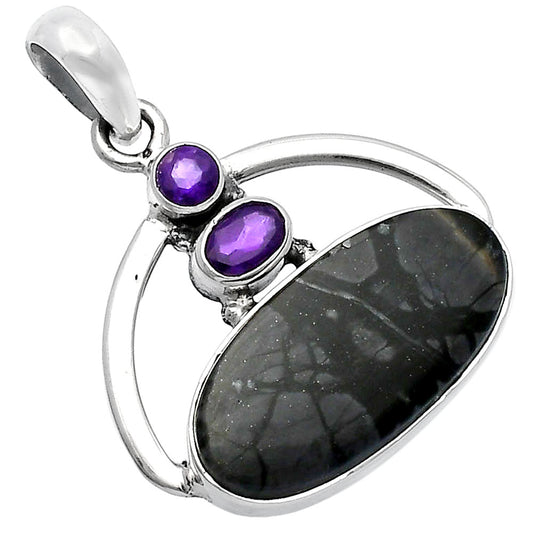 Natural Picasso Jasper & Amethyst Pendant P-1129 SDP143087